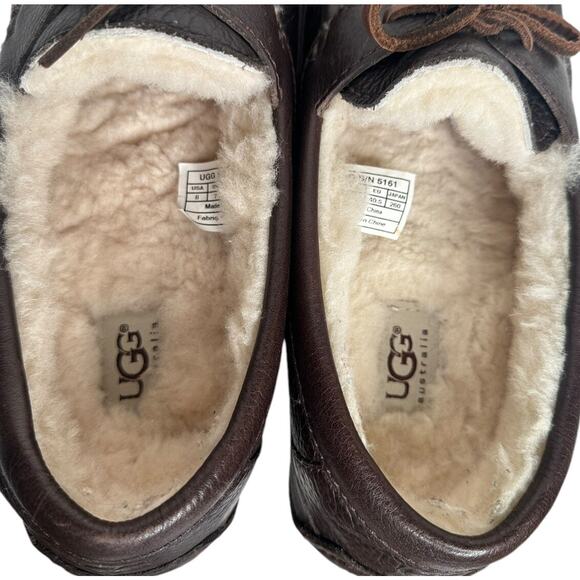 UGG Sheepskin-Lined Moccasin Slippers Mens Size 8 Dark Brown Indoor Outdoor Sole main image 10